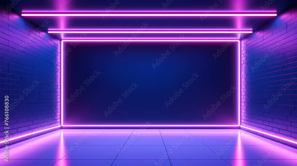 Empty room with neon lights, futuristic background for product presentation