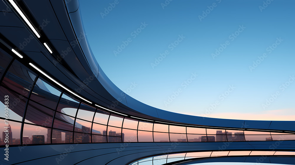 Fototapeta premium Futuristic architecture, 3D rendering of skyscraper building with glass windows
