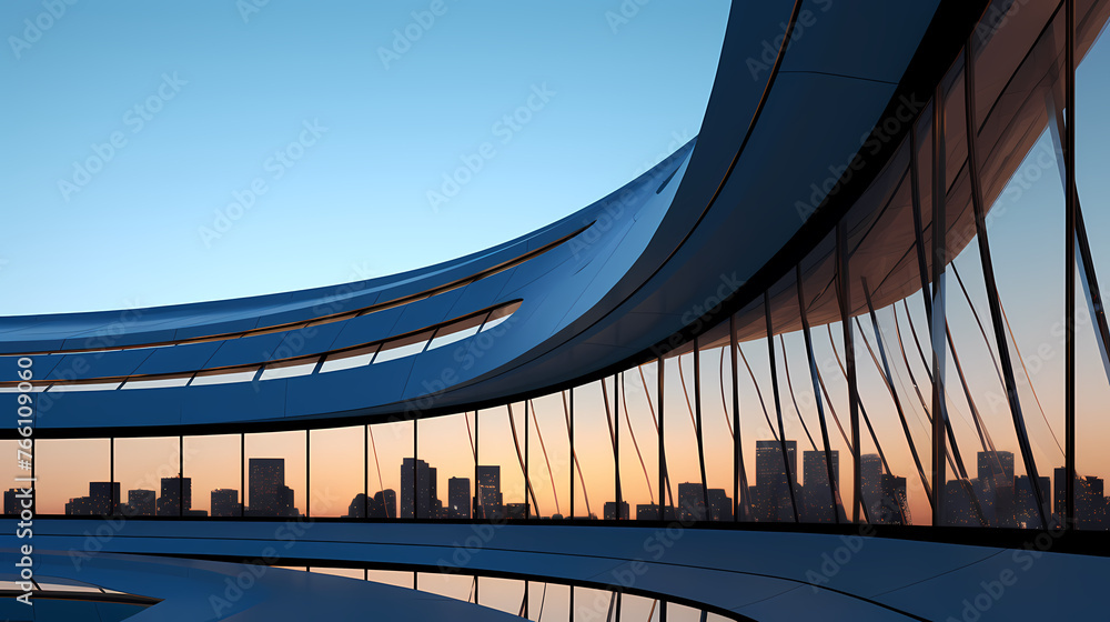 Obraz premium Futuristic architecture, 3D rendering of skyscraper building with glass windows