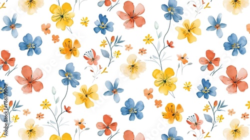 seamless cute small flower pattern on white background,Generative ai, 