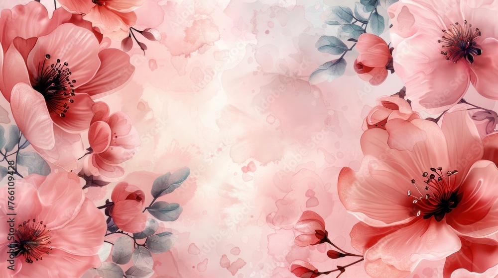 Delicate Pink Floral Frames on Soft Background