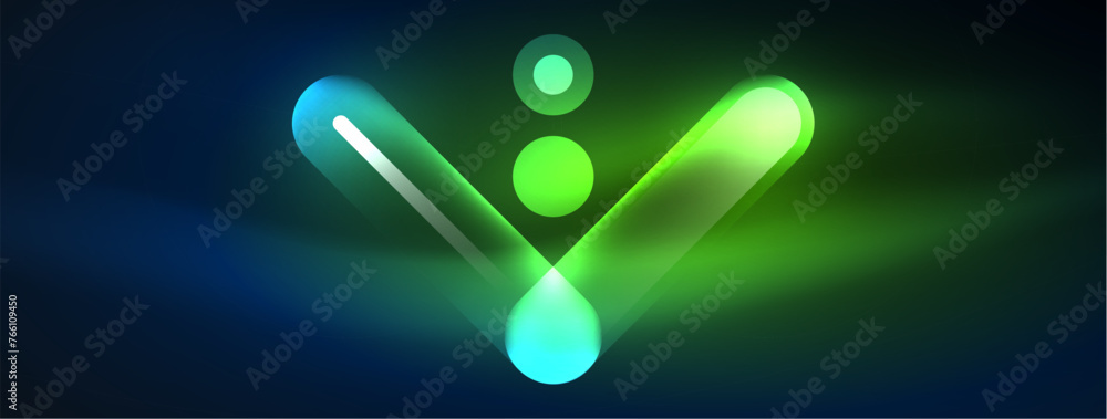 Abstract design pulsates with neon glowing light effects, casting an entrancing glow in the darkness, captivating the eye with its vibrant energy. Glass circles neon glowing light effects