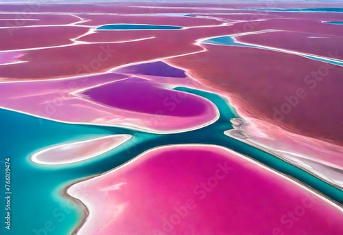 Aerial drone view of the pink and blue coloured Lake MacDonnell in Eyre Peninsula, South Australia, Australia. photo
