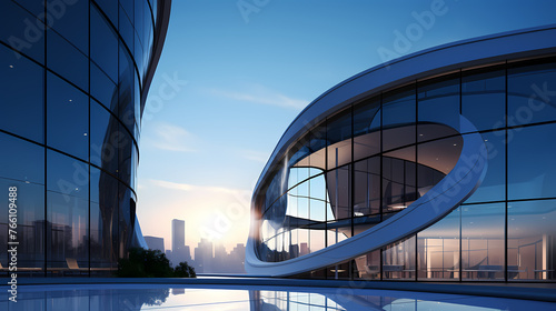 Futuristic architecture, 3D rendering of skyscraper building with glass windows