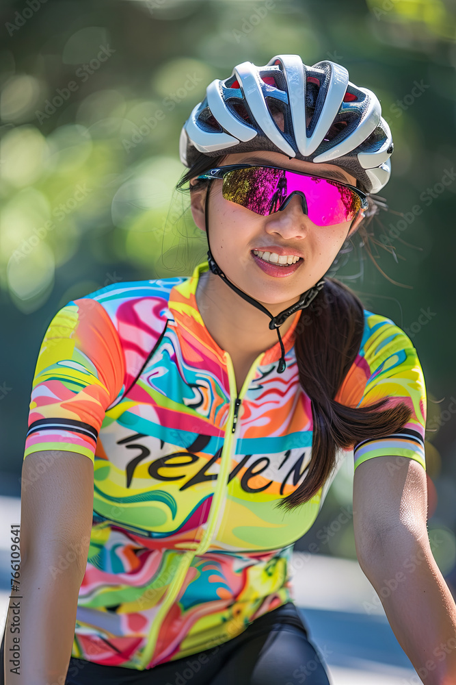 A beautiful cyclist wearing a cycling jersey A beautiful cyclist wearing a cycling jersey