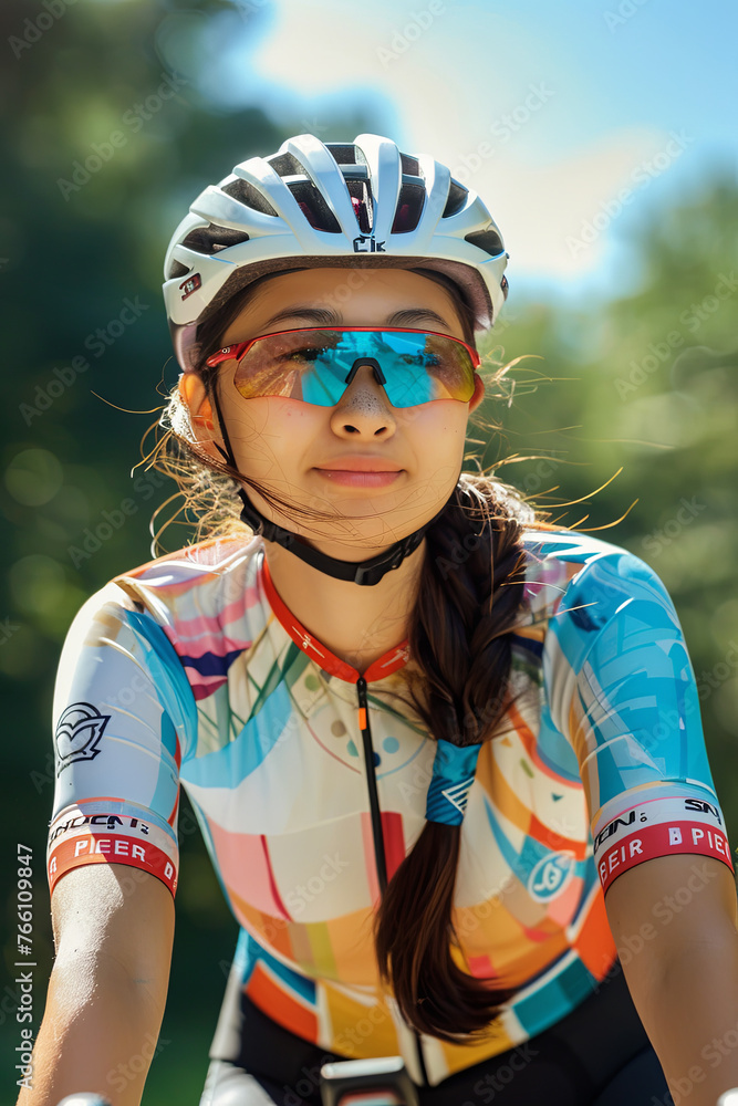 A beautiful cyclist wearing a cycling jersey A beautiful cyclist wearing a cycling jersey