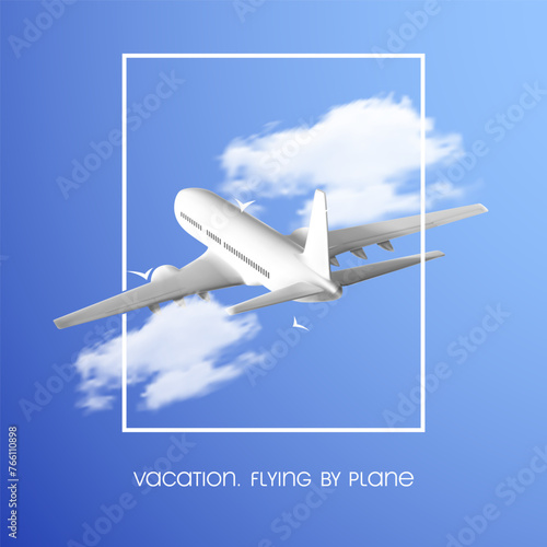 3D White Glossy Commercial Jet Airplane Take Off. EPS10 Vector