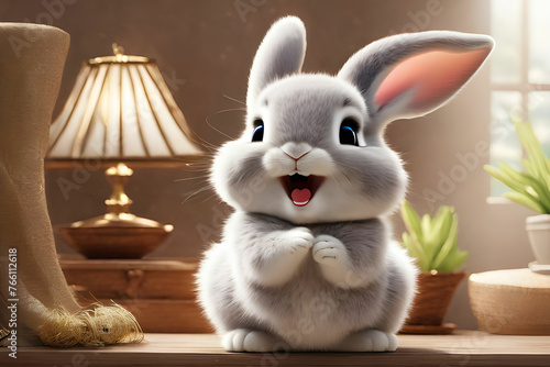 Singing and joyful rabbit