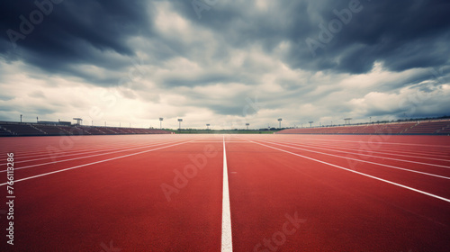 Athlete track or running track with green trees in playground photo