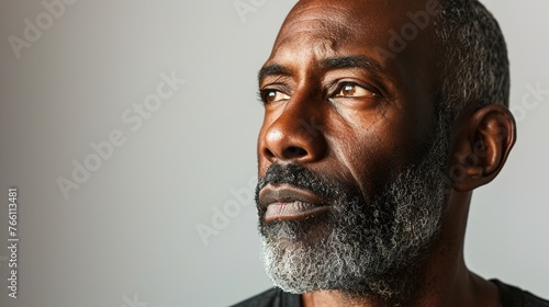 A black man in his middle age is depicted simply on a white background. photo