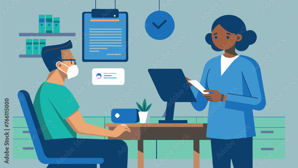 Man nurse checking patient data hand drawn flat vector illustration for medical technology Man nurse checking patient data hand drawn flat vector illustration for medical technology