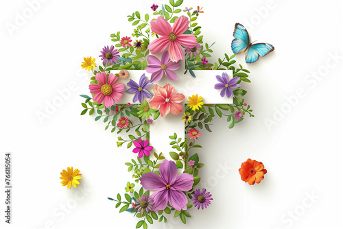  Floral cross. springtime faith. He is risen concept.