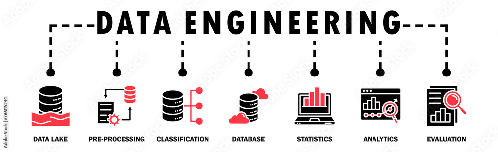 Data engineering banner web icon vector illustration concept with icon ...