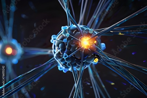 Medical Innovation concept. Scientific information represented as a High Tech Futuristic Particle Network. Abstract background. 3D render Generative AI