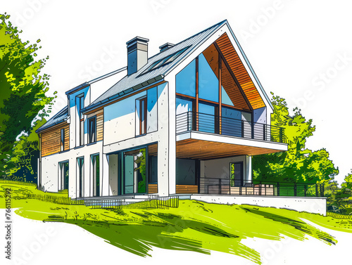 Modern country house design with copy space for text