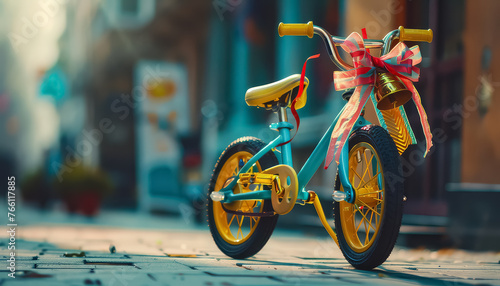 Two bicycles with pink bows on the handlebars photo