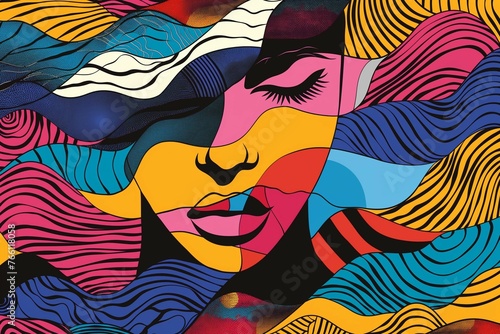 Colorful Abstract Geometric Female Portrait, Artistic Pattern Design
