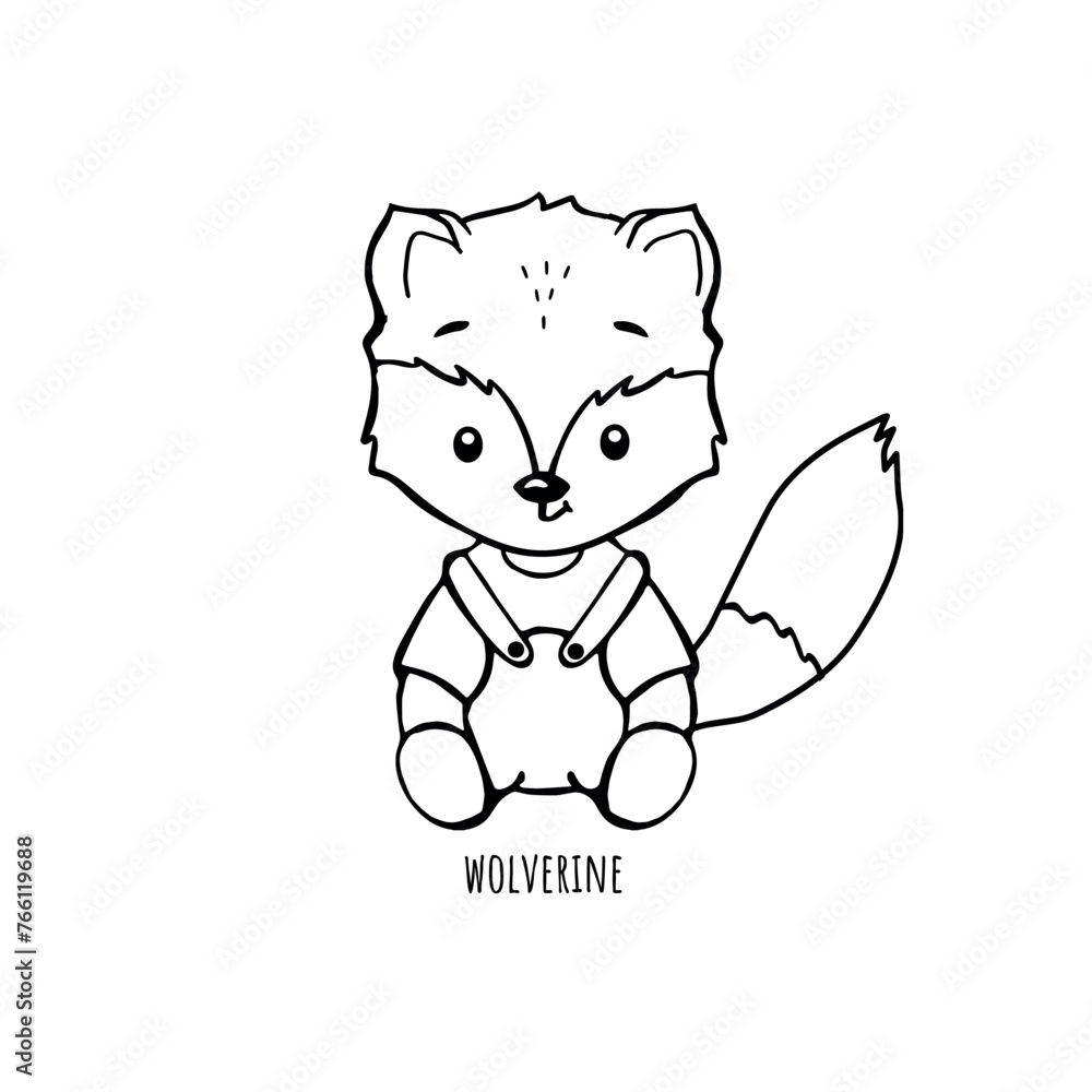 cute baby wolverine sit vector sketch for coloring outline Stock Vector ...