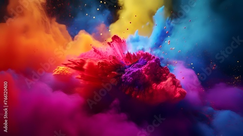 3D Illustration of an explosion of colored smoke in space.