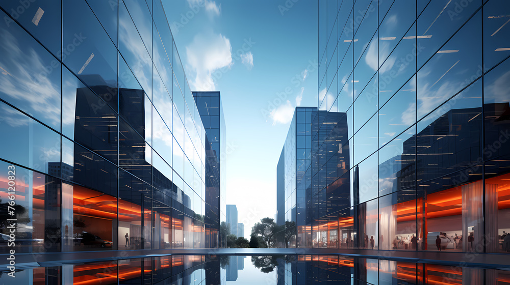 Office glass building, 3D rendering of modern architecture