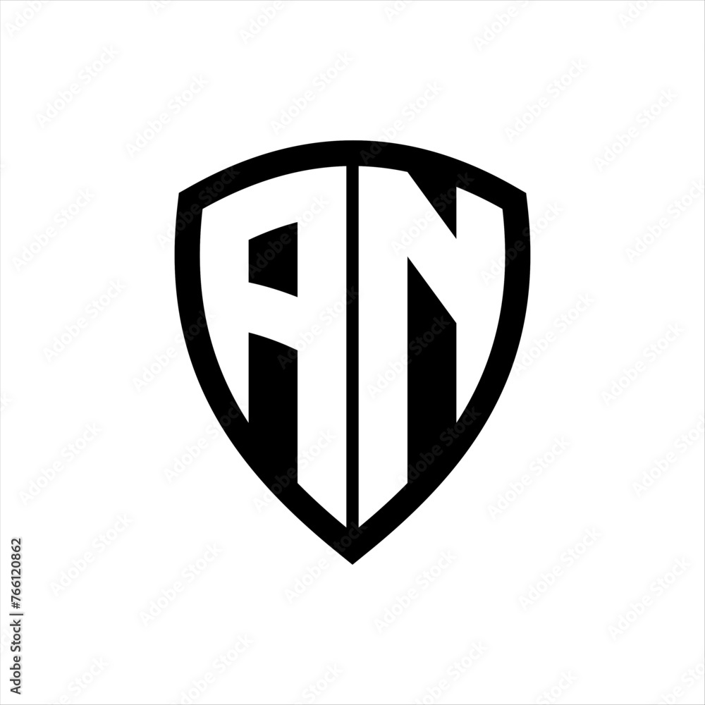 AN monogram logo with bold letters shield shape with black and white color design AN monogram logo with bold letters shield shape with black and white color design