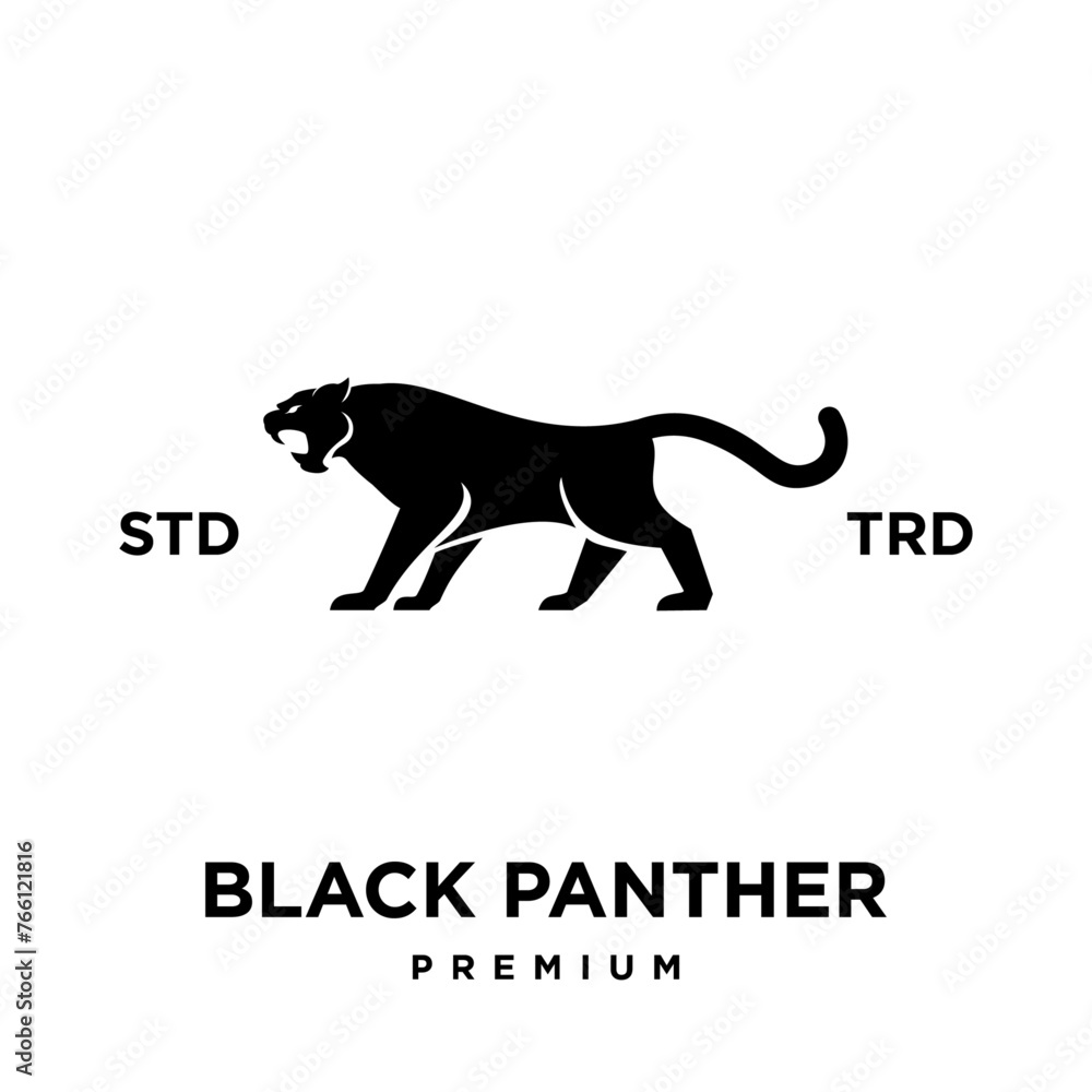 Big black panther, illustration, logo on white background.