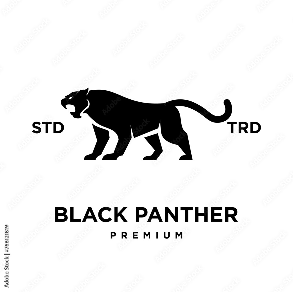 Big black panther, illustration, logo on white background. Big black panther, illustration, logo on white background.