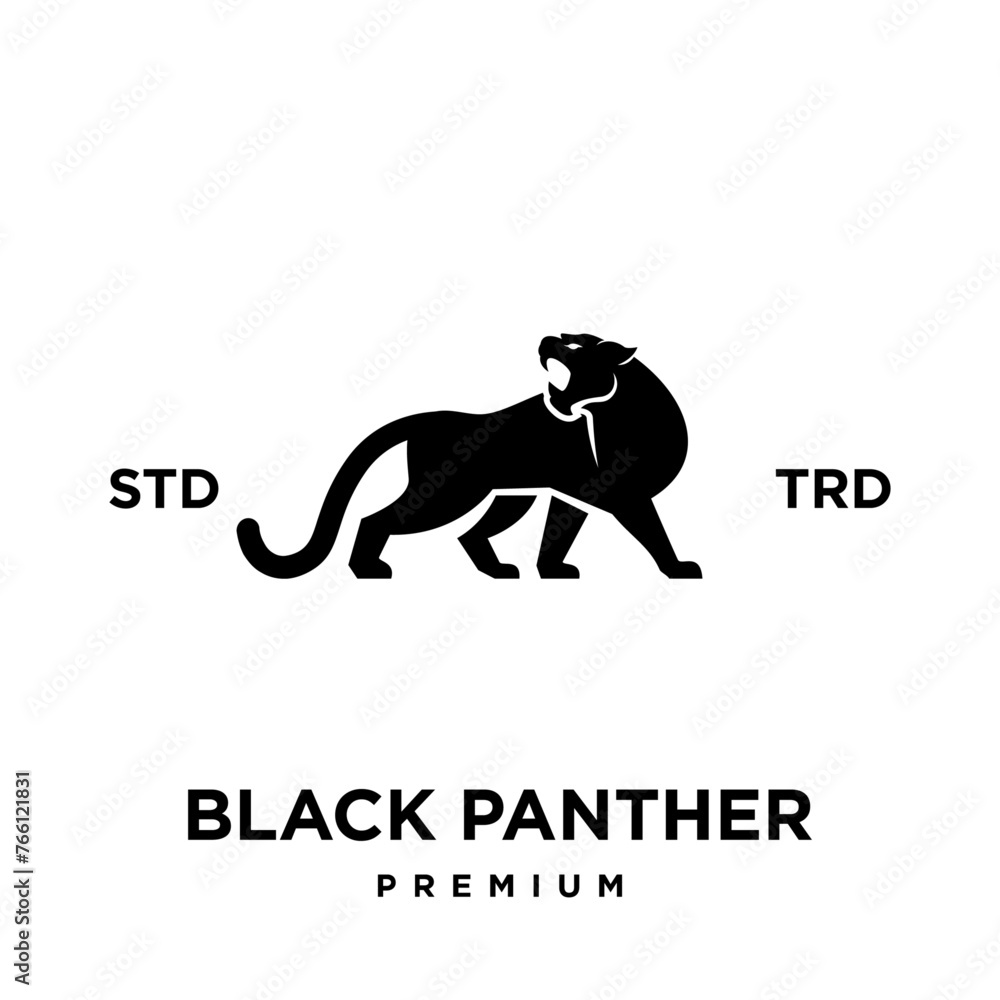 Big black panther, illustration, logo on white background.