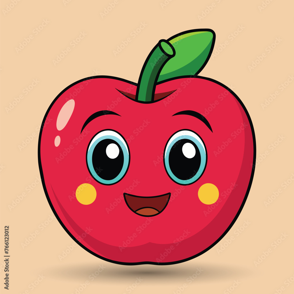 Obraz premium Smiling apple with eyes cute funny apple fruit cartoon style vector design illustration