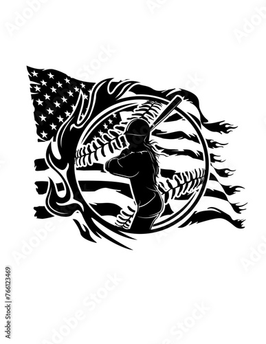 US Softball Player | Outdoor Sports | Sports Mom | Women Softball | Pitcher | Distressed Flag | Woman Athlete | Team Sport | Original Illustration | Vector and Clipart | Cutfile and Stencil
