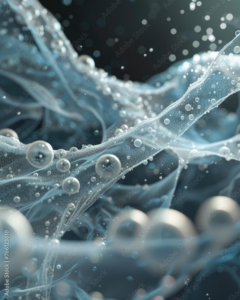 Closeup of fabric fibers under a bubble shield, preventing dust mite