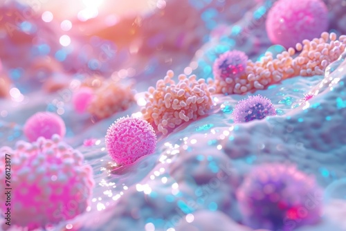 A microscopic exploration of skin cells, illuminated by nextgen skin brightening methods , 3D illustration photo