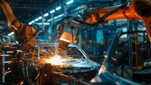Robotic welding in the industrial factory car