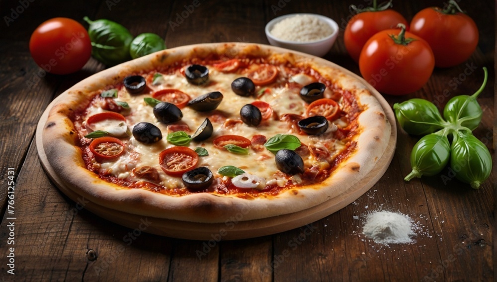 pizza with salami and tomatoes pizza with salami and tomatoes