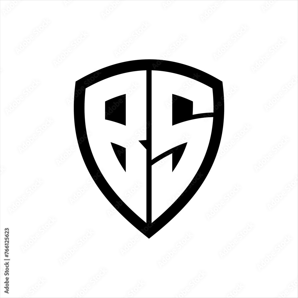 BS monogram logo with bold letters shield shape with black and white color design BS monogram logo with bold letters shield shape with black and white color design