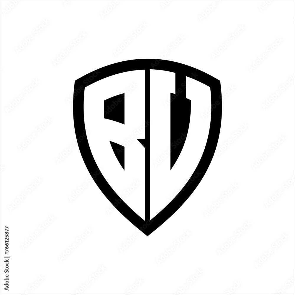 BV monogram logo with bold letters shield shape with black and white color design BV monogram logo with bold letters shield shape with black and white color design