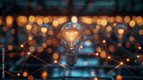 Illuminated Light Bulb with Energetic Sparks on a Bokeh Background