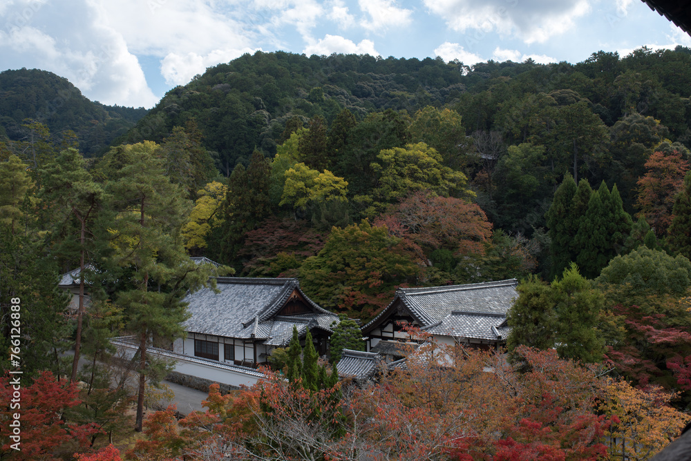 Traditional Japanese Temple Among Maple Leaves
