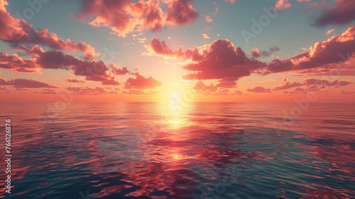 Glow: A sunset over a calm ocean, with the sun casting a warm glow over the water