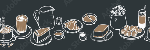 Hand drawn cafe seamless pattern vintage style