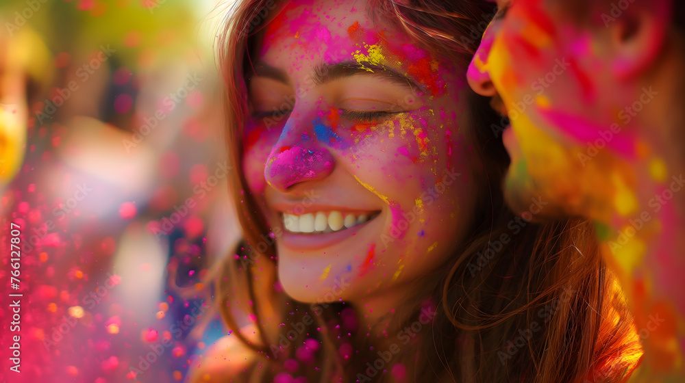 Colorful Celebration - Man Smiling with Face Paint During Festival holi festival
