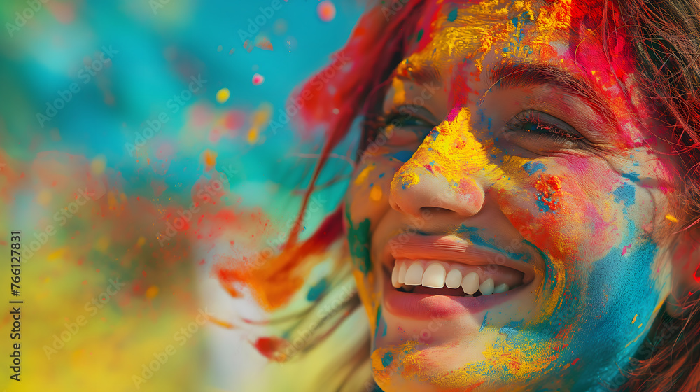 Colorful Celebration - Man Smiling with Face Paint During Festival holi festival