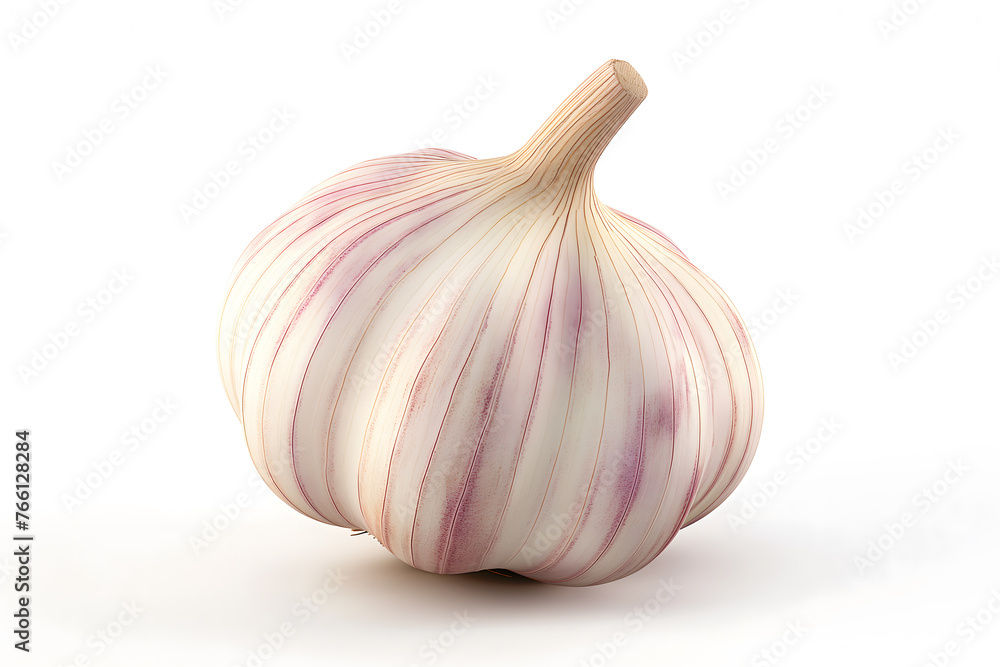 Obraz premium Close-up View of a Single Fresh Garlic Bulb on White Background