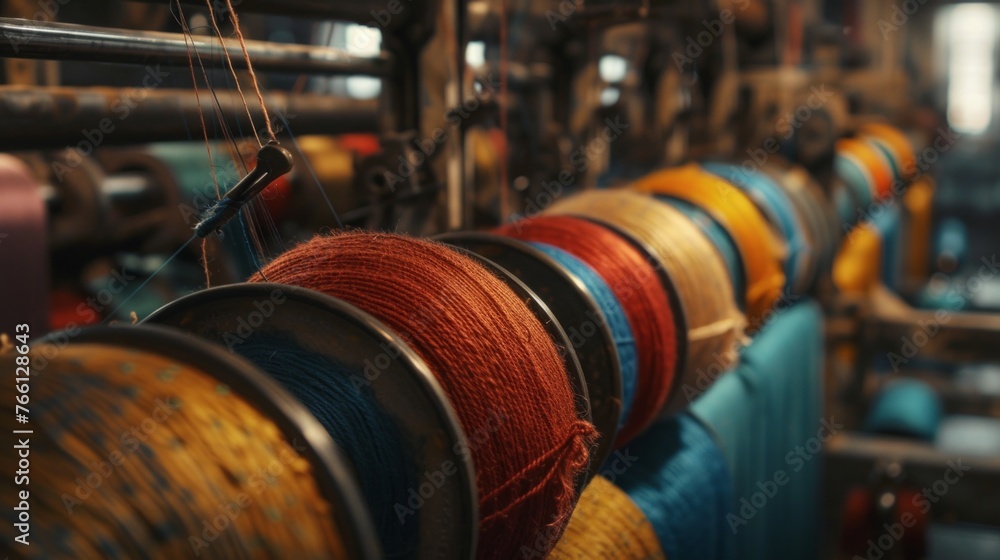 Obraz premium Textile machine with colors threads industrial