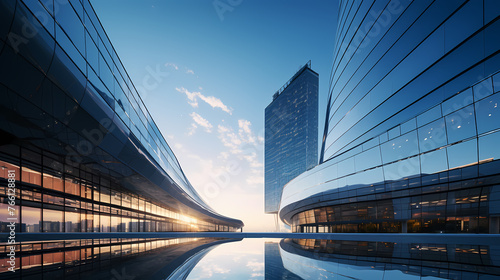 Low angle view of futuristic modern building  corporate office building skyscraper