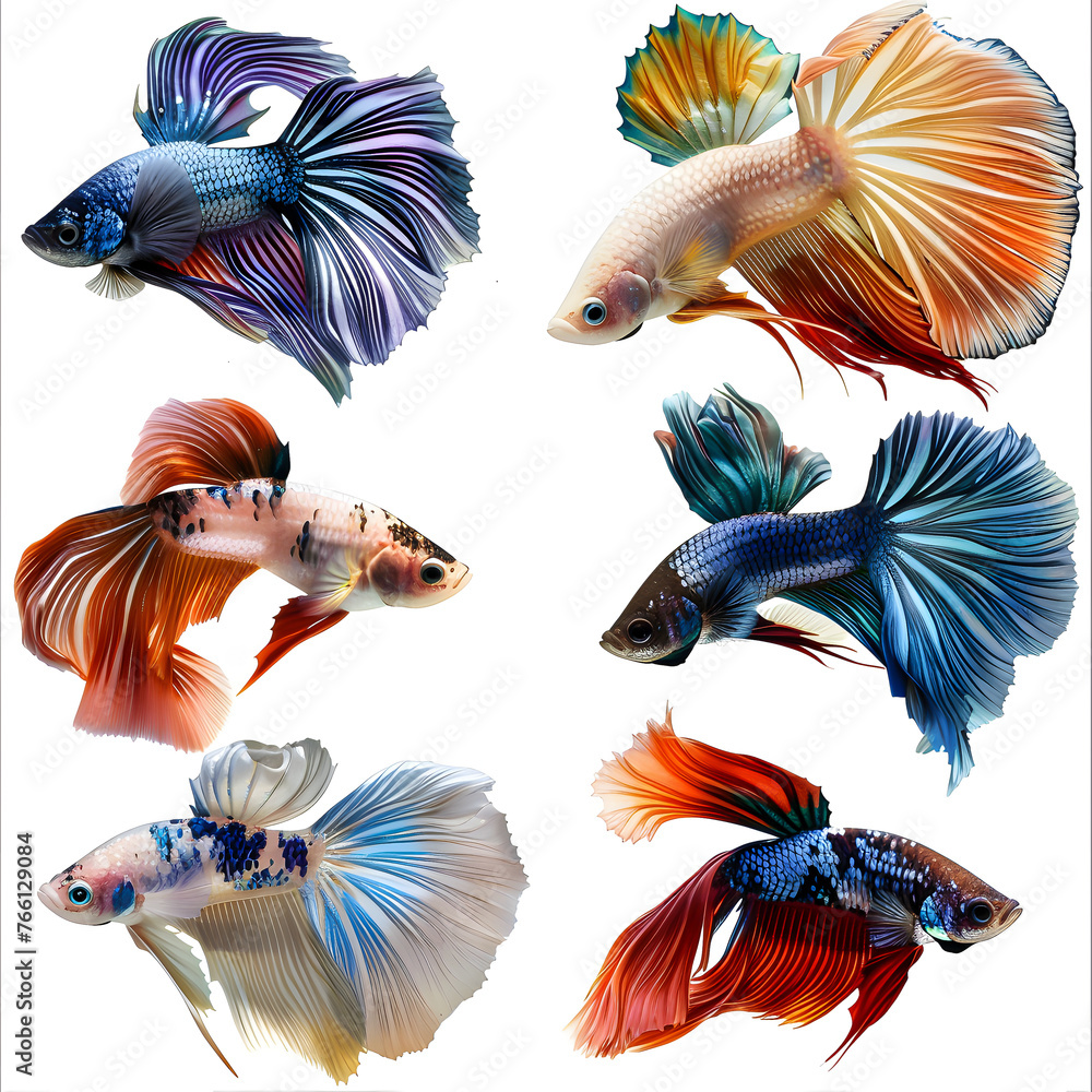 Fototapeta premium Clipart illustration featuring a various of betta fish on white background. Suitable for crafting and digital design projects.[A-0003]