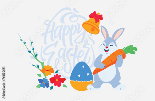 Easter holiday  which is depicted with a vector illustration of rabbits and eggs that have been painted with cute motifs