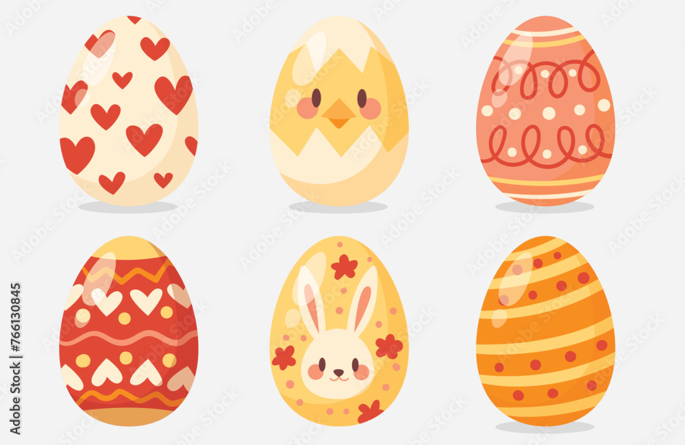 Easter holiday, which is depicted with a vector illustration of rabbits and eggs that have been painted with cute motifs Easter holiday, which is depicted with a vector illustration of rabbits and eggs that have been painted with cute motifs