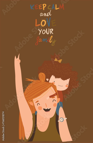 vector illustration of family day, where each family has its own activities, for example gathering in the same family room, holidays, sports with the family. photo