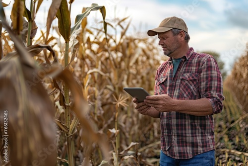 Farmer Using Digital Tablet for Precision Agriculture in Corn Field